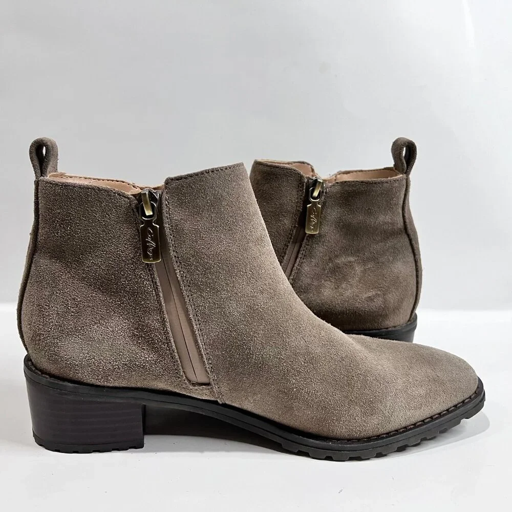 Classic Stylish Staple Women Brown Sanction Waterproof Suede Zip Ankle Boots